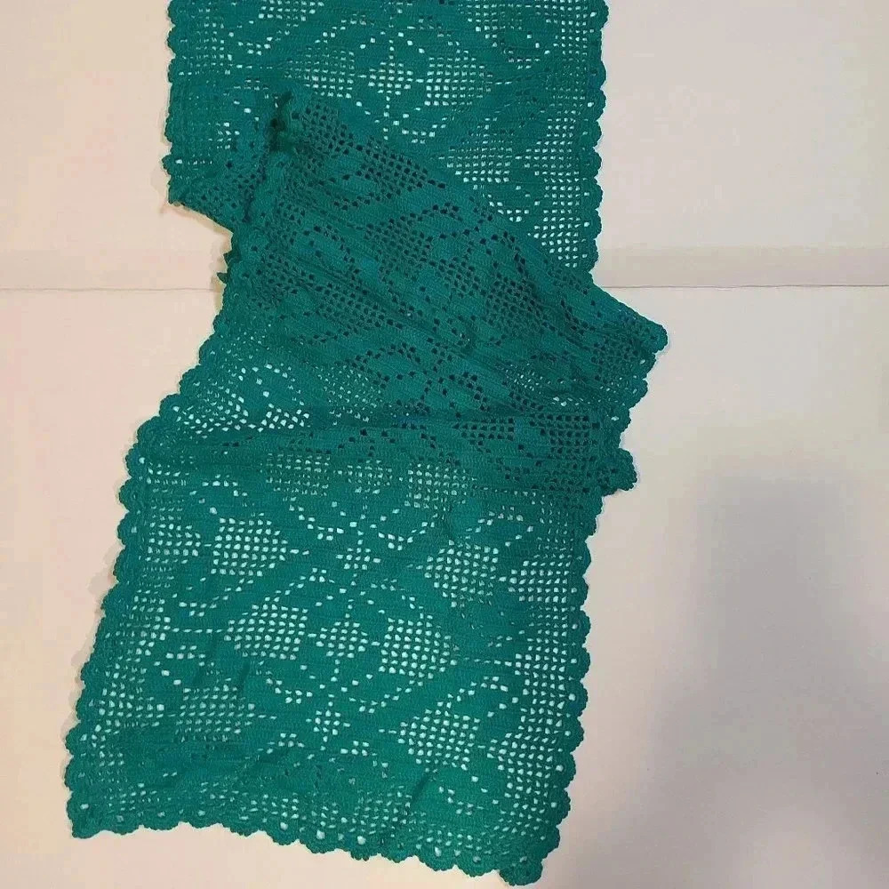 Hand crocheted Table  Runner - Dark Teal